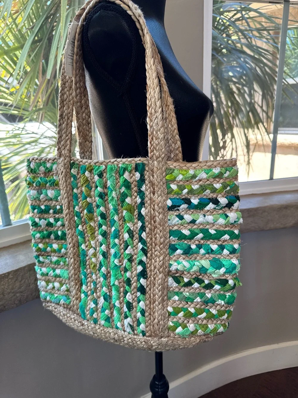 Natural and Handmade Jute Green Beige Shoulder Handbag - Tote Bag (NWT)